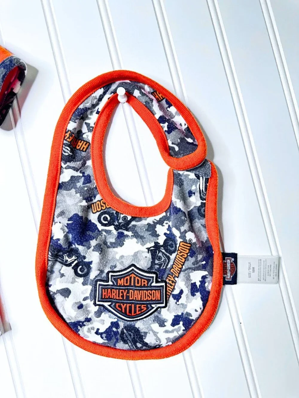 Harley-Davidson Orange Graphic Print Baby Bodysuit with Bib Size 18M